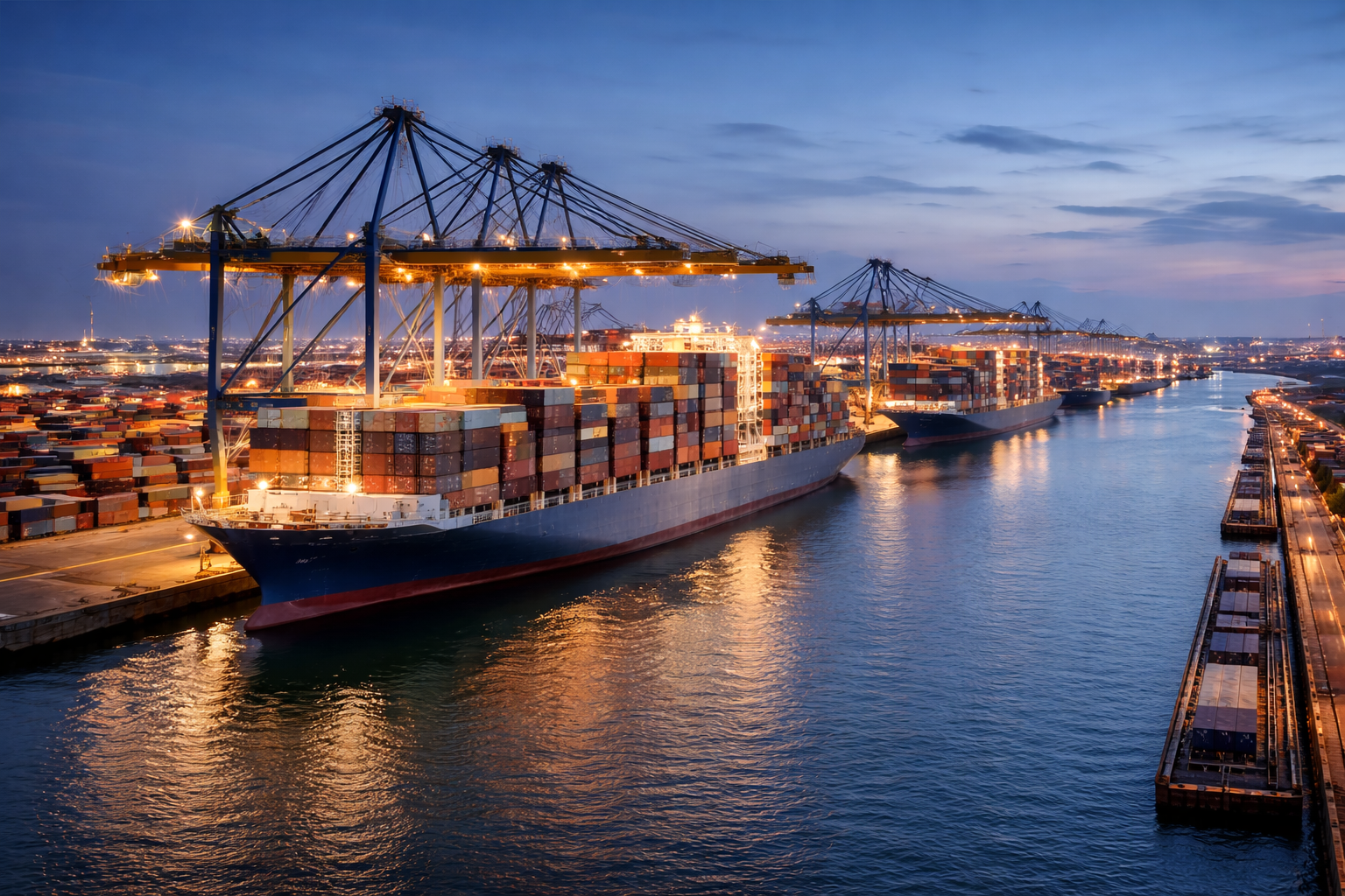 Container terminal and vessels at the Port of Rotterdam